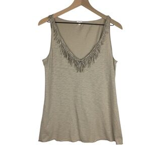 J CREW Tank Top Silk Fringe V Neck Cotton Sleeveless Neutral Classic Size Medium